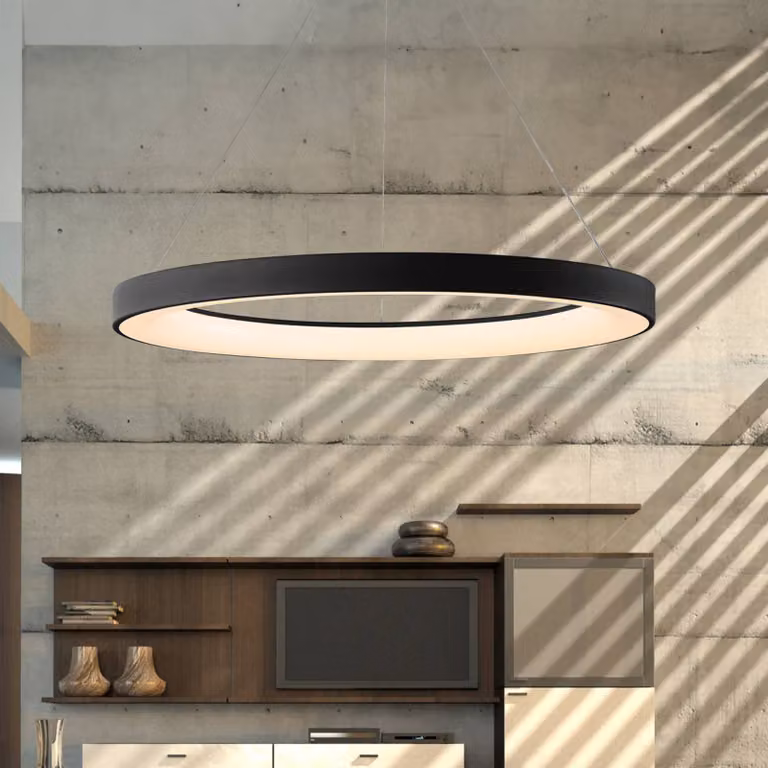 Mantra Iluminación Lampada LED a sospensione intelligente Niseko II, 65 cm, nera, CCT, dimmerabile, Nero, Soggiorno / Sala da pranzo, Metallo, Moderno