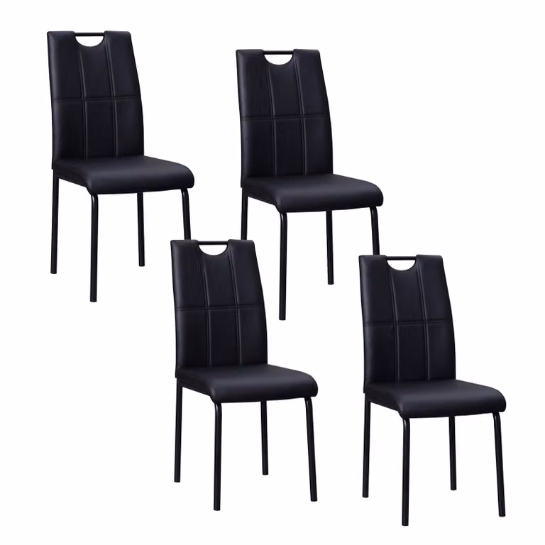 Sedia da pranzo Denton in Pelle finta nera, set da 4