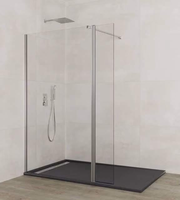 Parete walk-in SCREEN fissa + battente 100 cm (96,5-98,0), anta 40 cm, vetro trasparente, cromo lucido