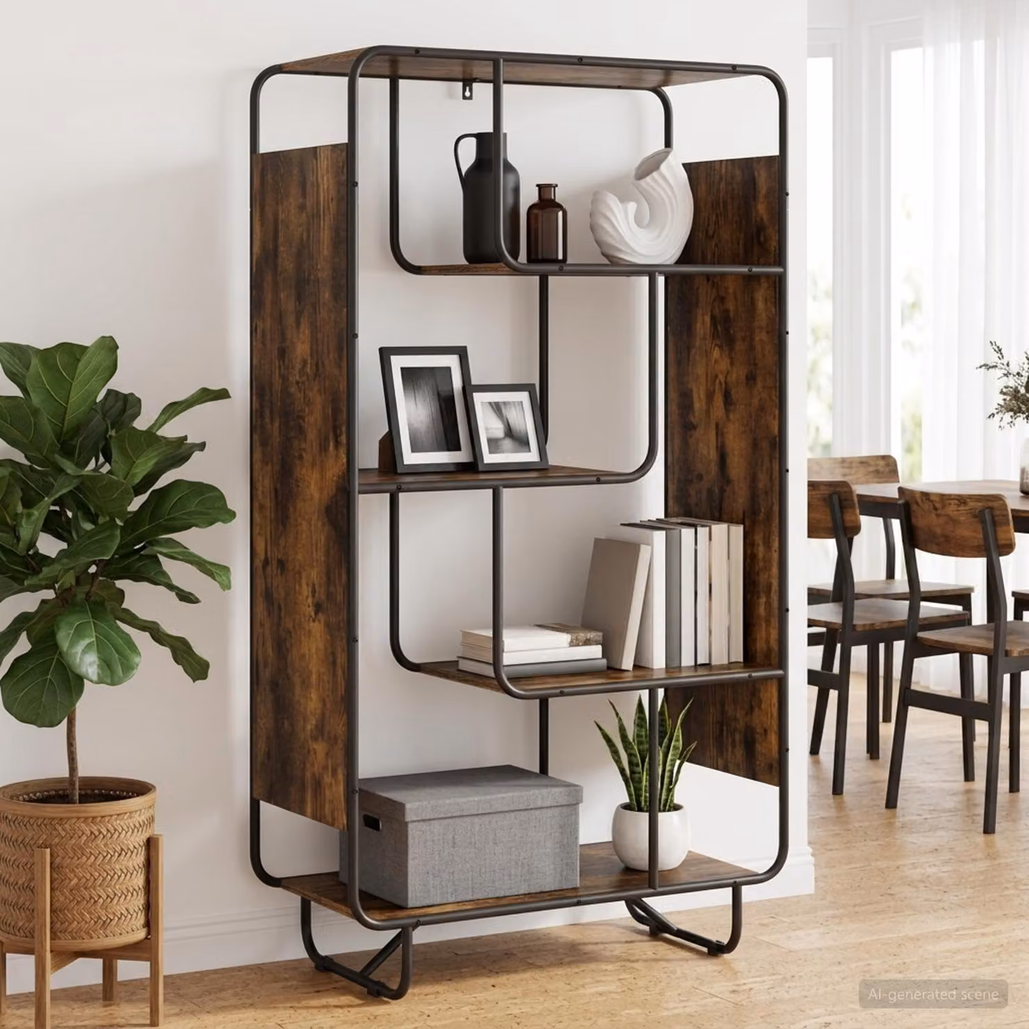Credenza stile industrial vidaXL in legno e metallo, colore marrone, L 80 x P 37.5 x H 144 cm