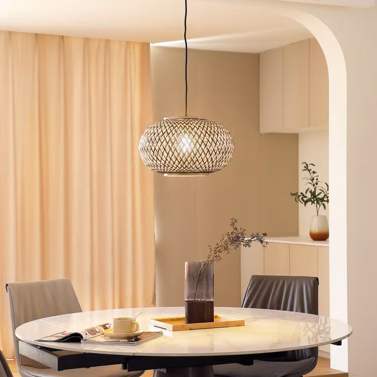 Lampada a sospensione Nerys Lindby, dimmerabile, Legno scuro, Soggiorno / Sala da pranzo, Legno, Campagna / Rustiche, Lampada a sospensione