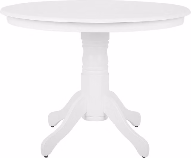 Tavolo da pranzo rotondo Beliani in legno di gomma bianco stile vintage Diametro: 100 cm, Altezza: 76 cm – 1