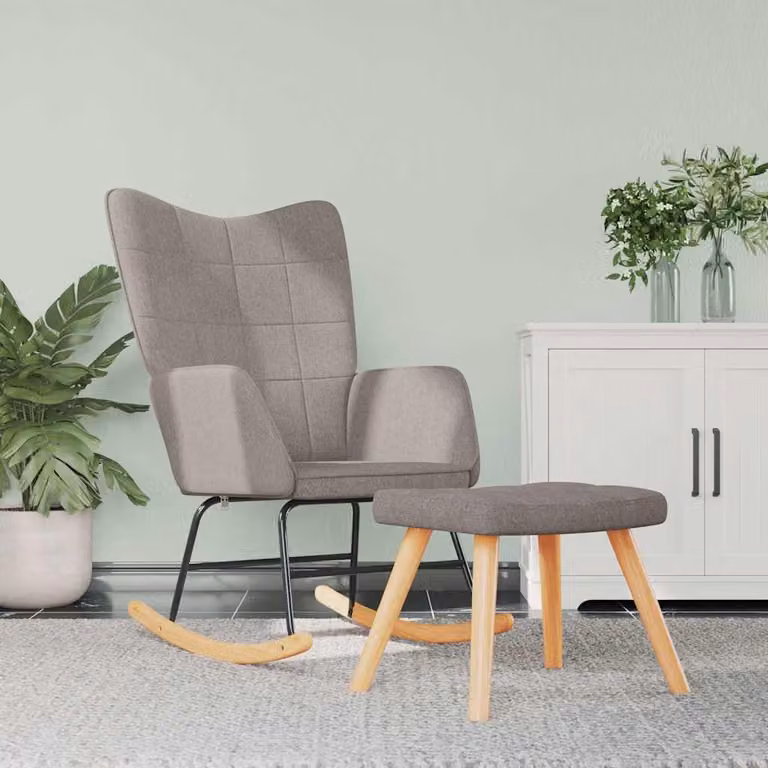 vidaXL Poltrona a Dondolo con Poggiapiedi in Tessuto e Schiuma, Design Moderno per il Relax in Soggiorno, Disponibile in Beige o Grigio