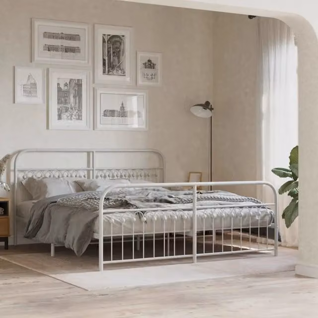 Giroletto con testiera e pediera in metallo bianco vidaXL L: 187 cm, P: 207 cm