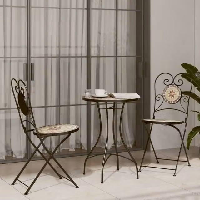 Set da Bistrot con Mosaico Terracotta e Bianco Ferro e Ceramica 3216356