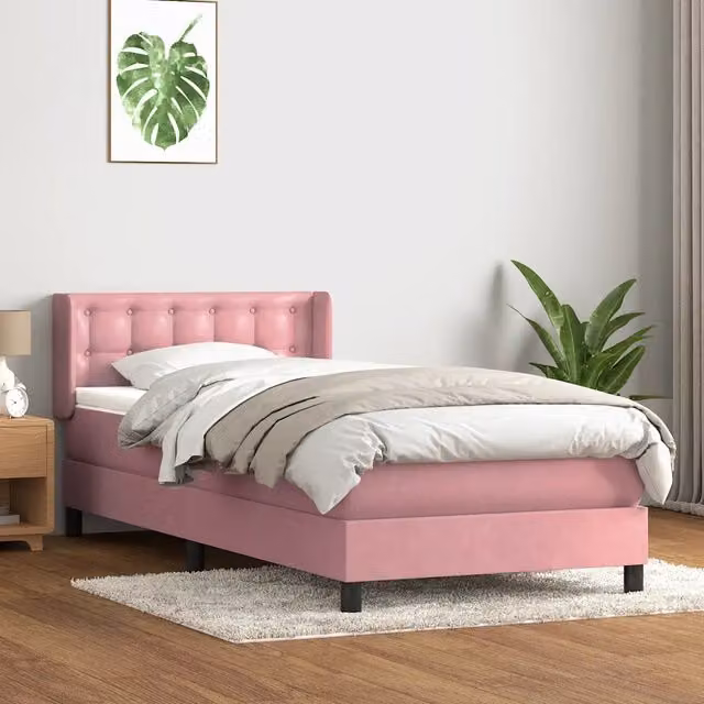Letto con Giroletto a Molle e Materasso Ibrido vidaXL in Velluto Rosa e Bianco L: 80 cm, P: 223 cm, H: 88 cm