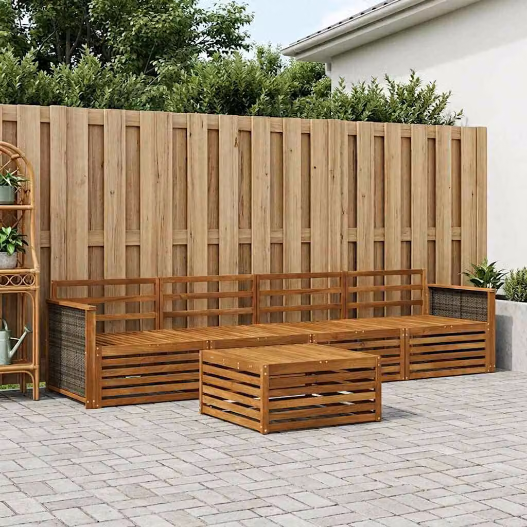 Set di divani da esterno vidaXL in legno di acacia massello, 5 pezzi, colore marrone naturale
