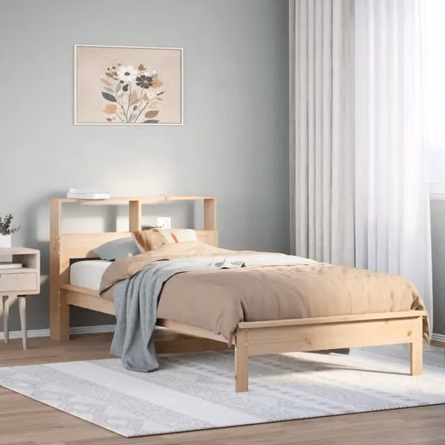 Letto Libreria Design Mania in Legno di Pino Naturale con Contenitore e Ripiani Laterali L/P/H: 200 x 100 x 112 cm – 1