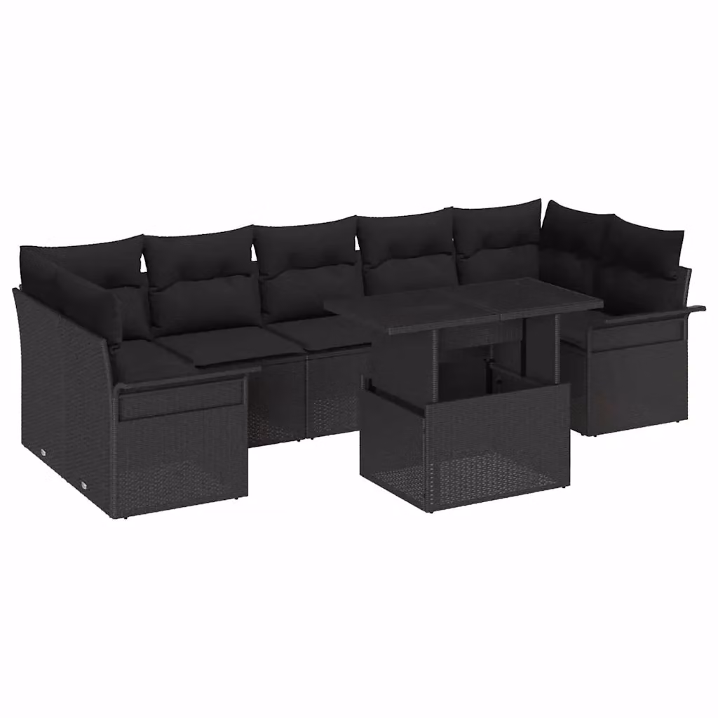 Set Divano da Giardino 8 pz vidaXL in Polyrattan Nero con Cuscini e Tavolino – 2