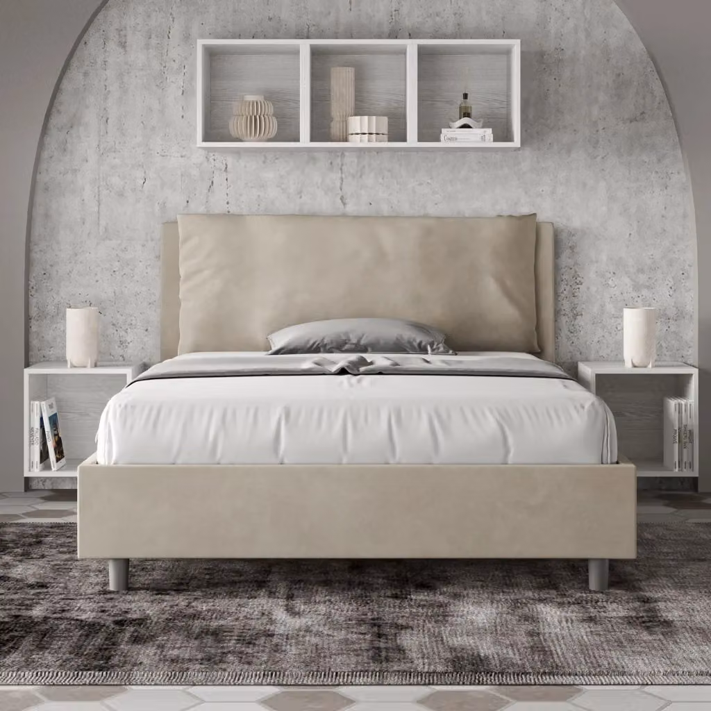 Letto Matrimoniale Francese Antea Large Sabbia Imbottito in Microfibra L/P/H: 140 x 210 x 110 cm – 2