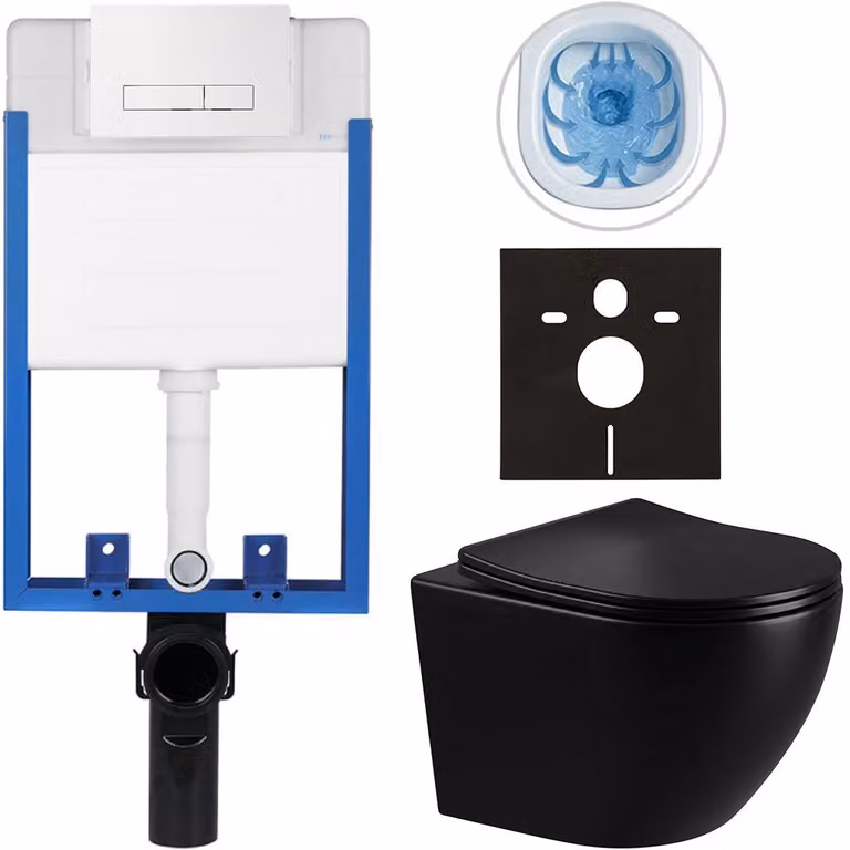 CERANO - Set completo per WC da incasso Lite/Verde - nero lucido - pulsante WC Slim, bianco - da incasso - 49x36 cm