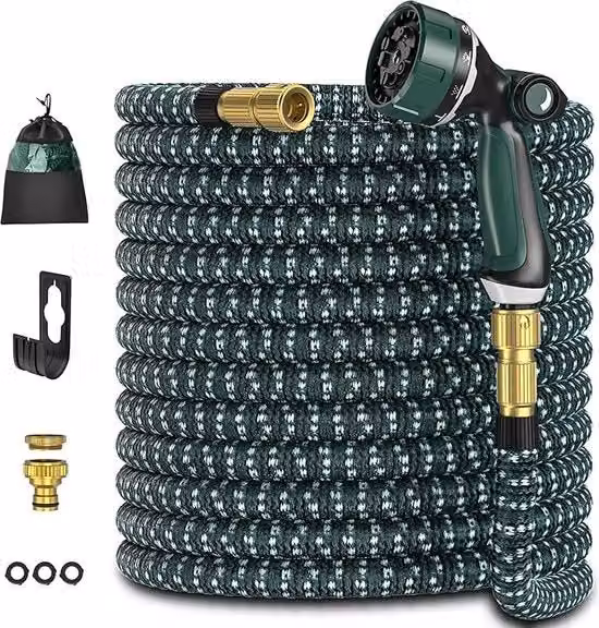Tubo per irrigazione a serpentina ULLTY verde con controllo del flusso e supporto a parete, lunghezza 30 m, diametro 3/4"