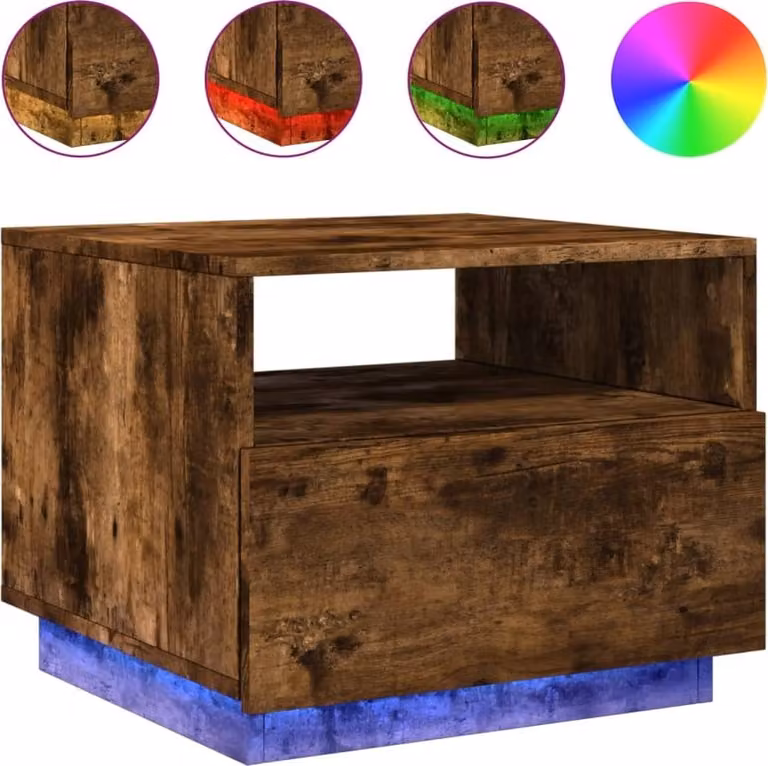 Tavolino da Soggiorno con Luci LED Rovere Fumo 50x49x40 cm