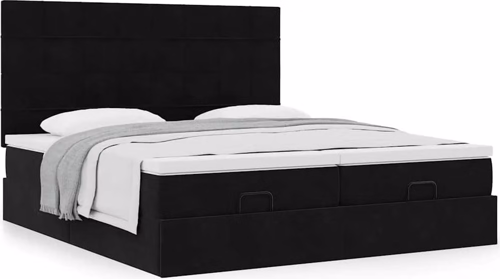 Struttura Letto Pouf con Materassi Nero 160x200 cm in Velluto