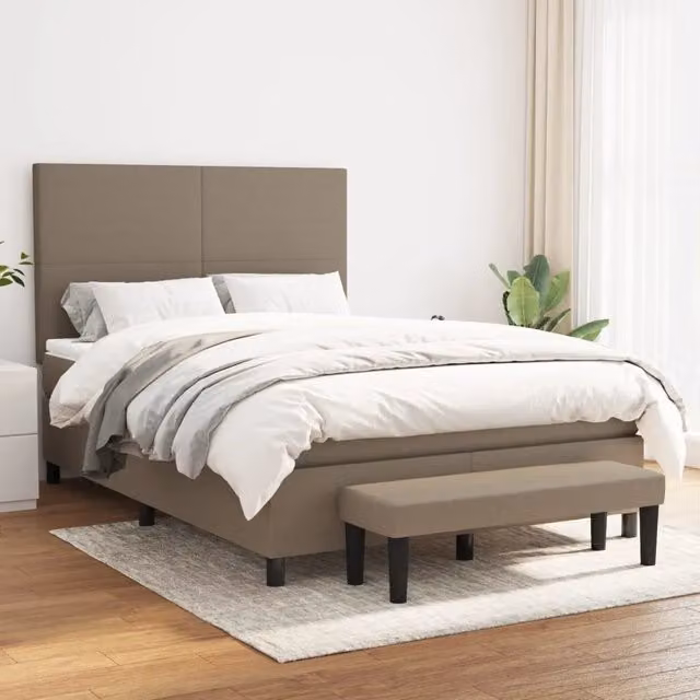 Letto Ibrido con Materasso a Molle vidaXL in Legno e Tessuto Beige e Bianco L/P/H: 140 x 190 x 128 cm
