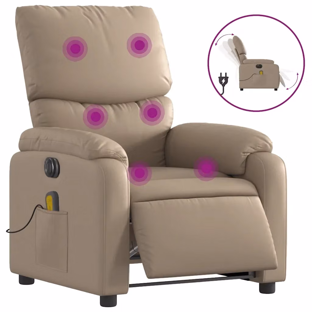 Poltrona Reclinabile con Massaggio Elettrico vidaXL in Similpelle Beige – 2