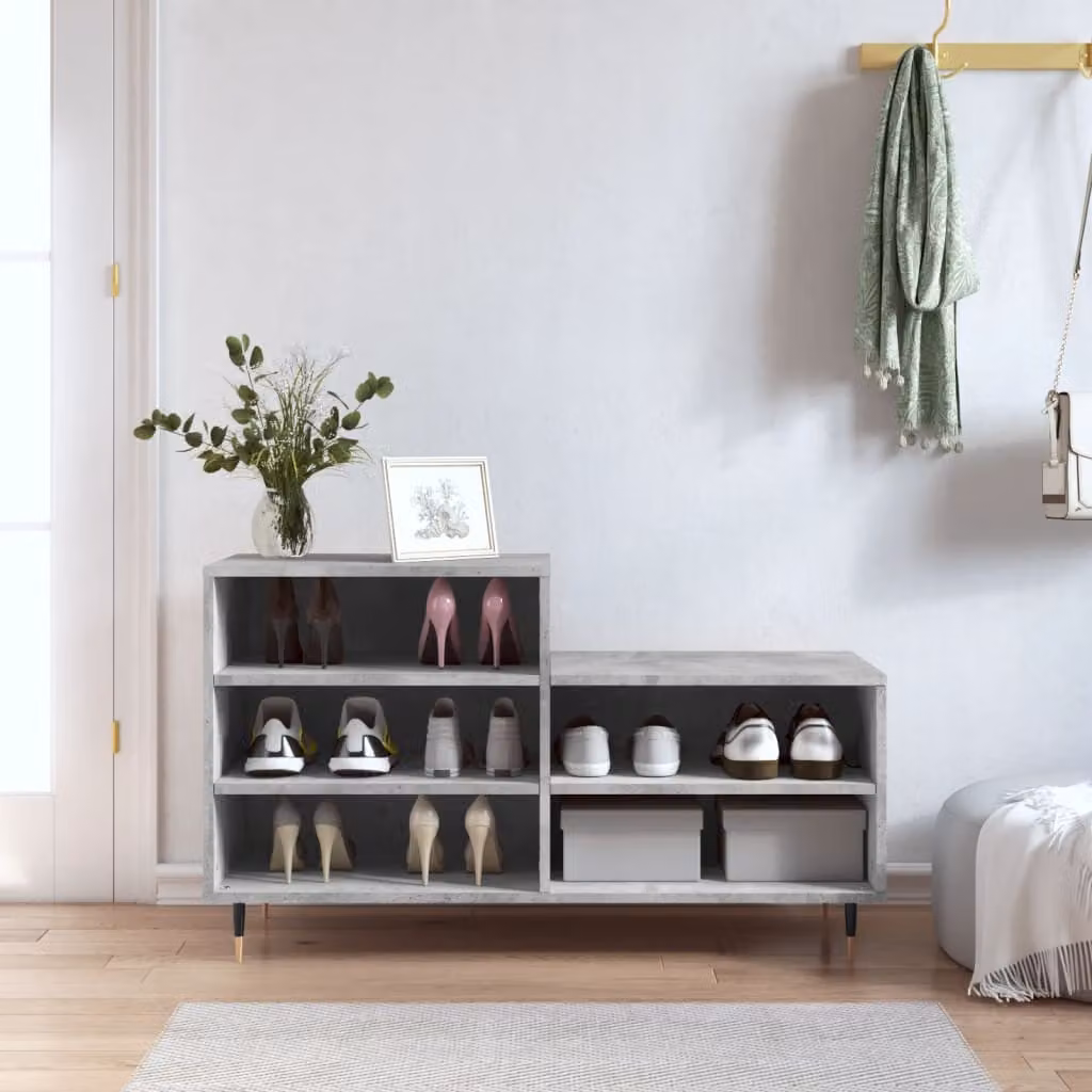 Scarpiera moderna vidaXL in legno e metallo Grigio, L/P/H: 102 x 36 x 60 cm
