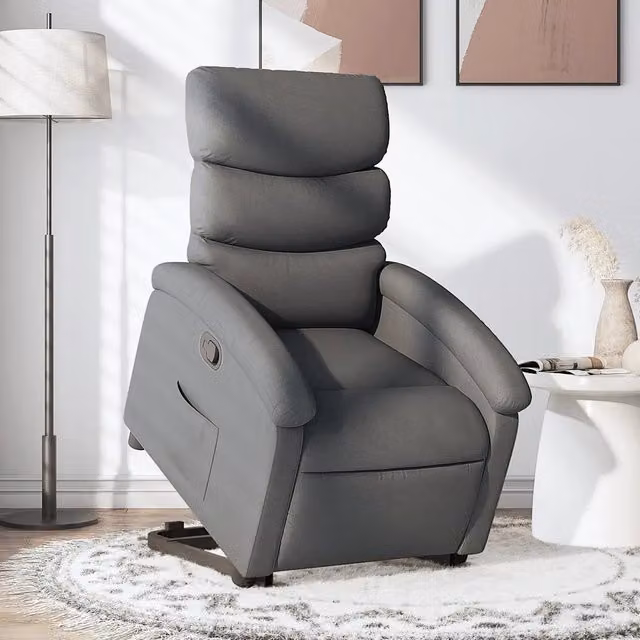 Poltrona Alzapersona Reclinabile con Assistenza Elettrica vidaXL in Tessuto Grigio per Senior – 1