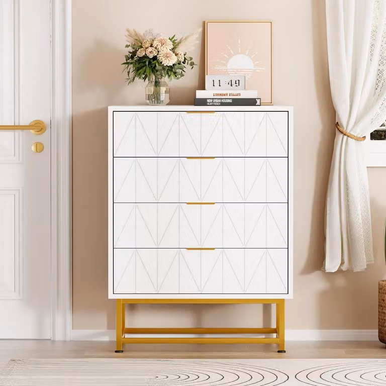 Mobile contenitore a 4 cassetti, bianco, 60x40x80 cm, realizzato in legno composito
