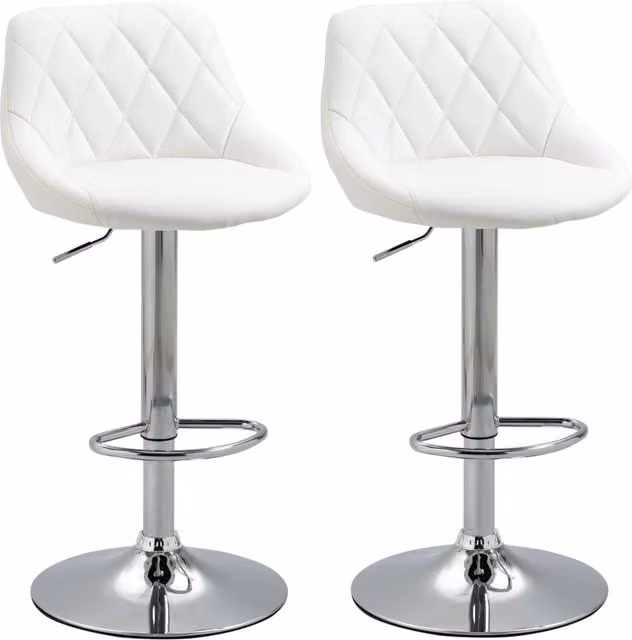 Set di 2 sgabelli da bar GIORDANOSHOP in similpelle bianchi con base girevole, L: 51,5 cm, P: 48 cm, H: 83-104 cm