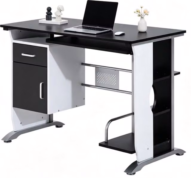 Scrivania contemporanea 100x52x75 cm in MDF e metallo nero con vani contenitore