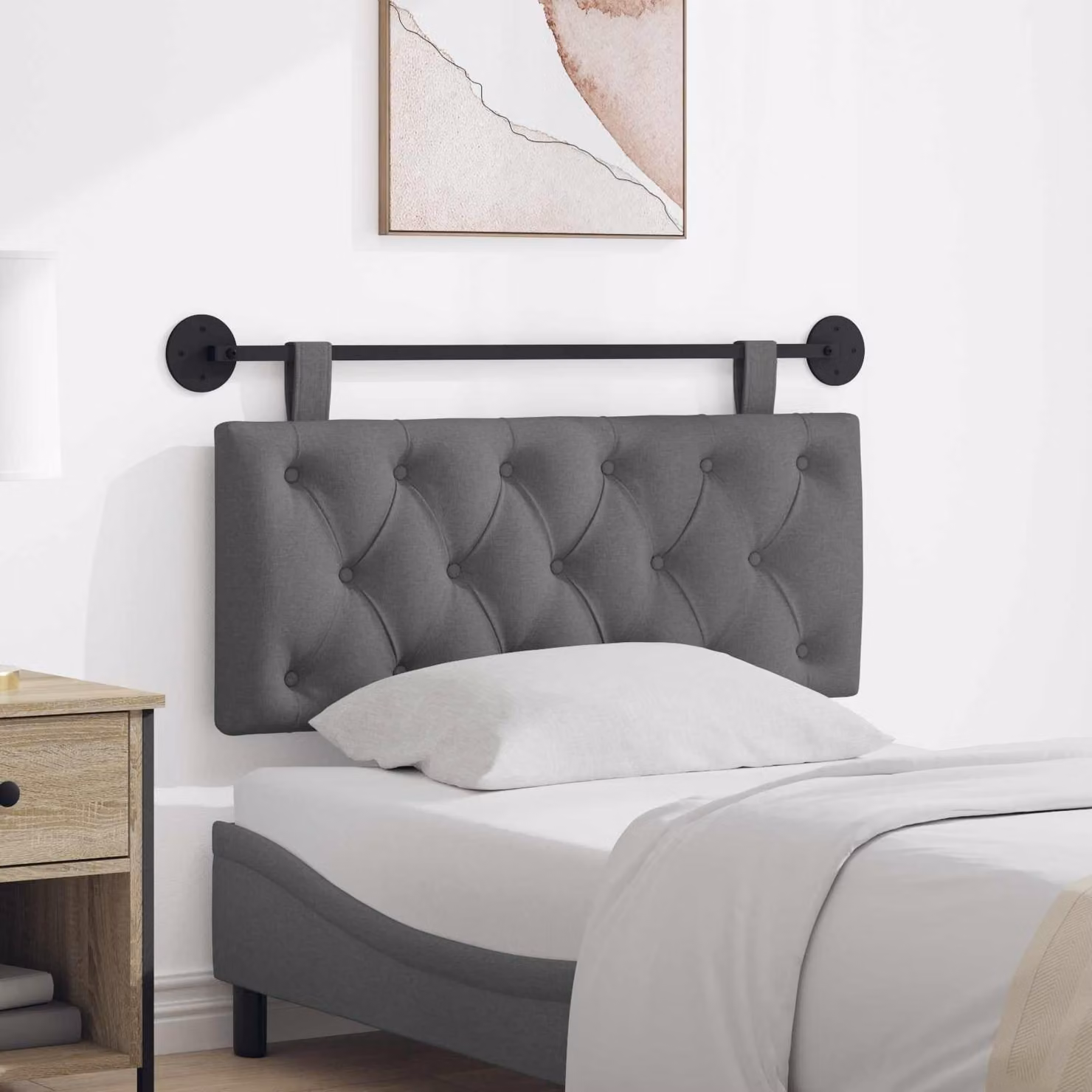 Testiera per letto sospesa vidaXL in tessuto grigio con pannello imbottito L: 110 cm, H: 55 cm, P: 7 cm