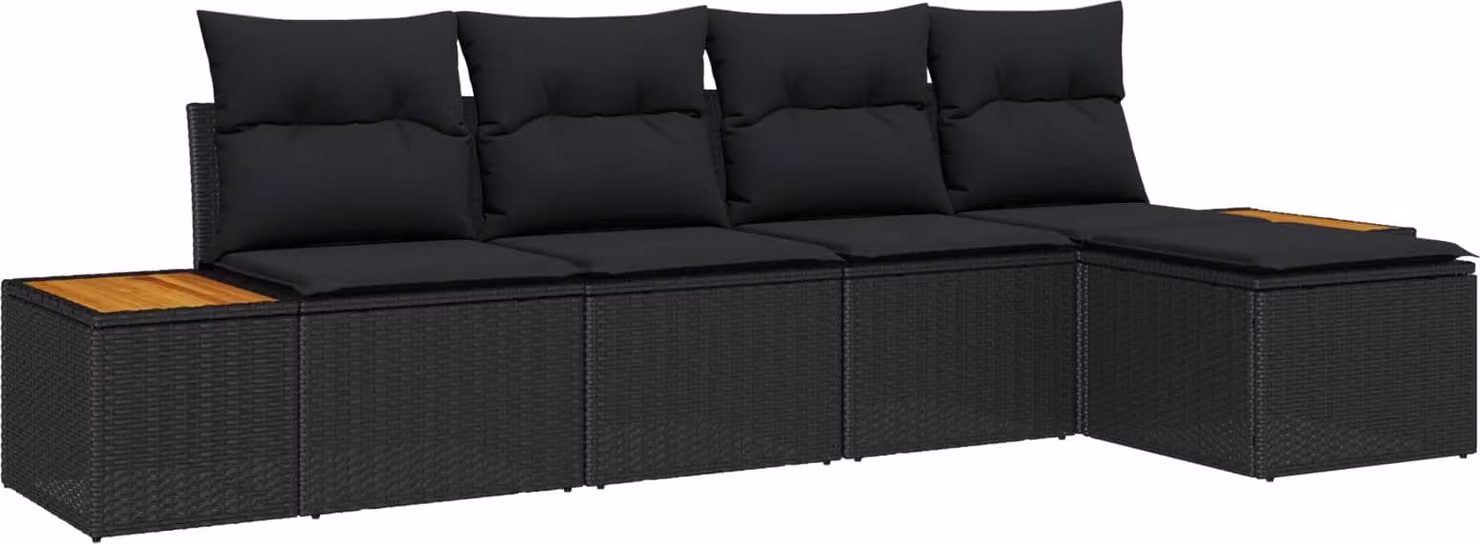 Set Divano da Giardino con cuscino 5 pcs Nero Poly Rattan