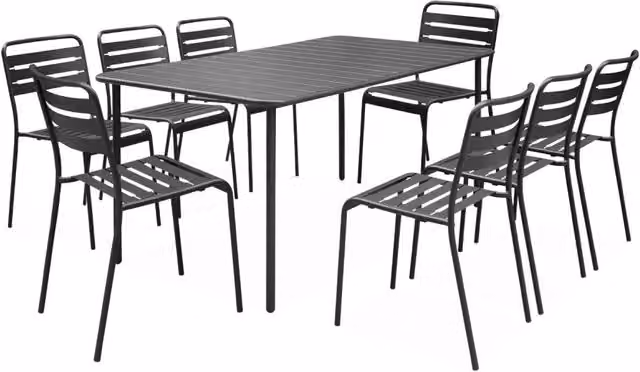Set tavolo da giardino in acciaio con 8 sedie, 160cm, antracite