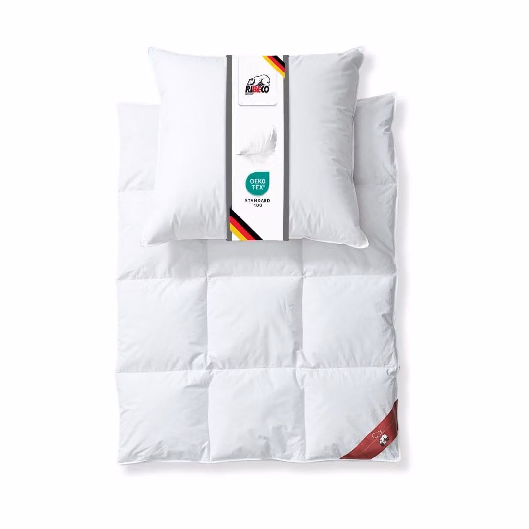 RIBECO GERMANY Piumino Johanna 135x200 cm e cuscino 80x80 cm in set da 2 – Piumino e cuscino in piume e piumino, leggero