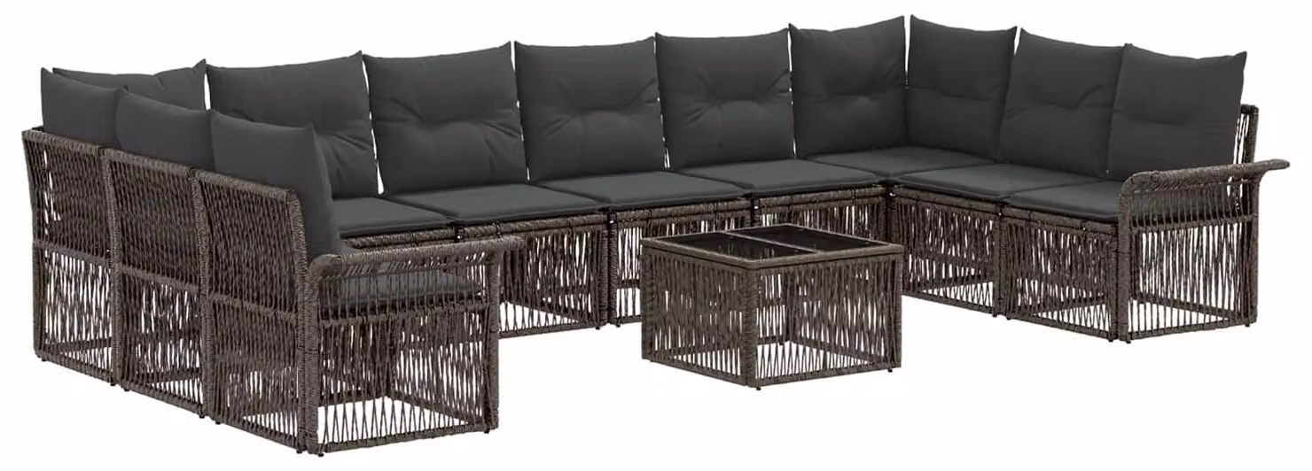 Set Divano da Giardino 11 pcs Grigio polyrattan