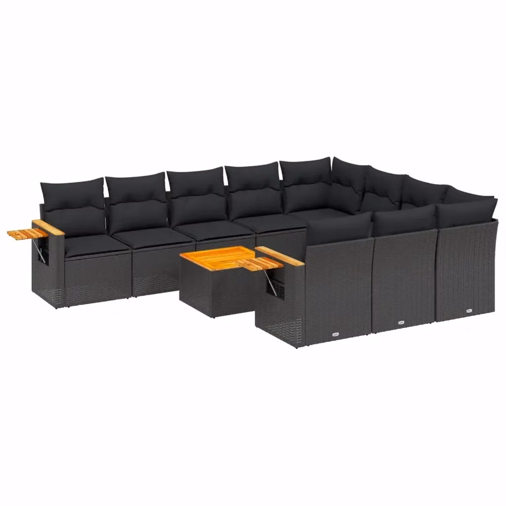 vidaXL Set Divani da Giardino 11 pz in Polyrattan Nero con Cuscini e Tavolino da Esterno – 2