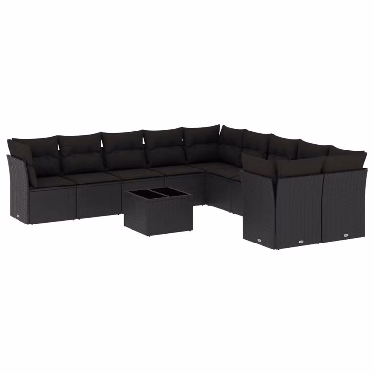 Set Divani da Giardino 11 pz con Cuscini in Polyrattan Nero