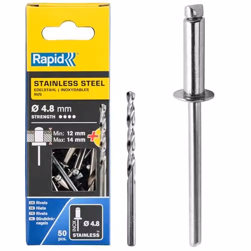 Rapid Rivetti Acciaio Inox 4,8x18 mm con Punta Trapano - 50 Pezzi