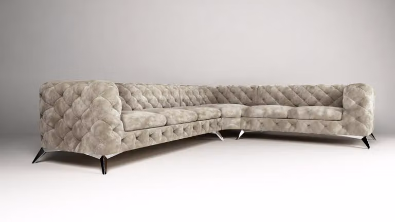 Samt Ecksofa Chesterfield Sofa Polstergarnitur Couch Wohnlandschaft L-Form Design
