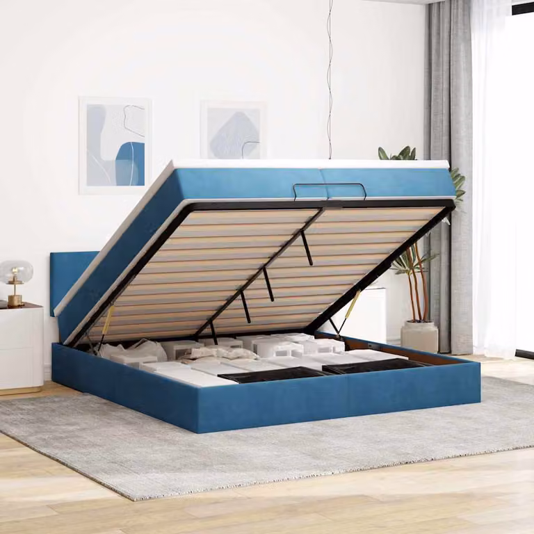 Maison Exclusive - Letto a pouf con materassi e luci LED, blu scuro, 200x200 cm, velluto