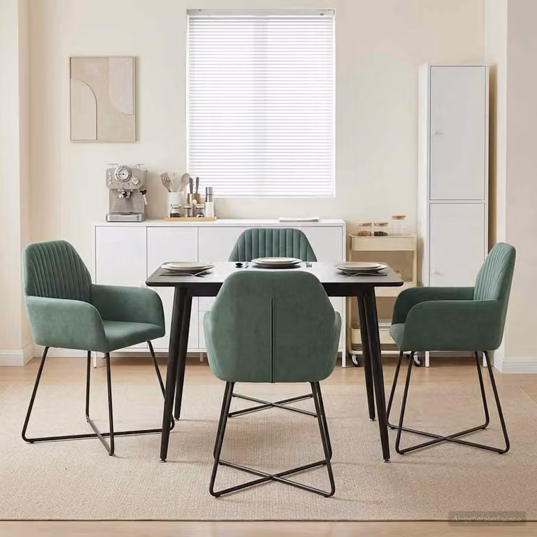 Set di 4 sedie da pranzo vidaXL in velluto verde mare con struttura in metallo, L: 55 cm, P: 50 cm, H: 84 cm