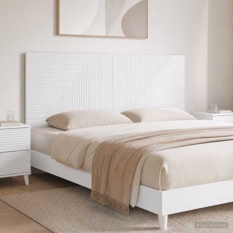Testiera da muro vidaXL HAARLEM in legno ingegnerizzato bianco lucido con ripiano integrato L: 160 cm, H: 50 cm, P: 3 cm