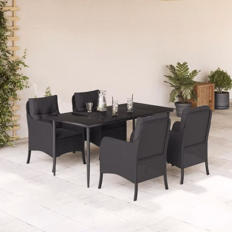 Maison Exclusive - Set da Pranzo da Giardino 5 pz Nero con Cuscini in Polyrattan