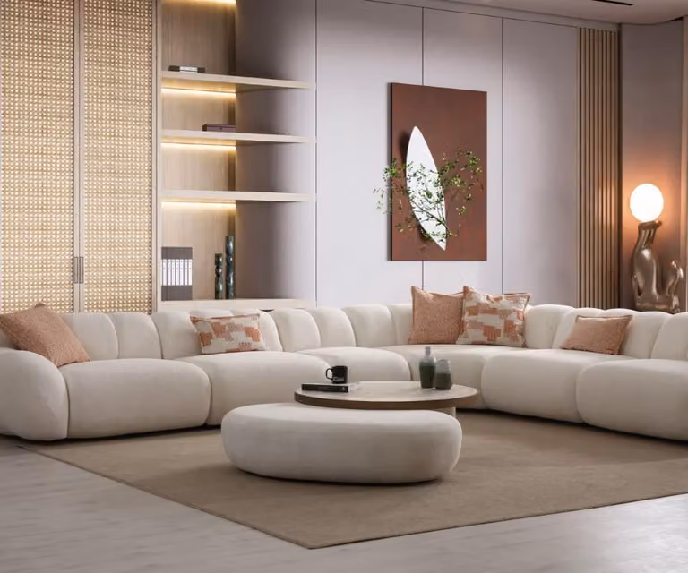 Modernes Wohnzimmer Set Designer Couchtisch Poslterhocker 2-tlg