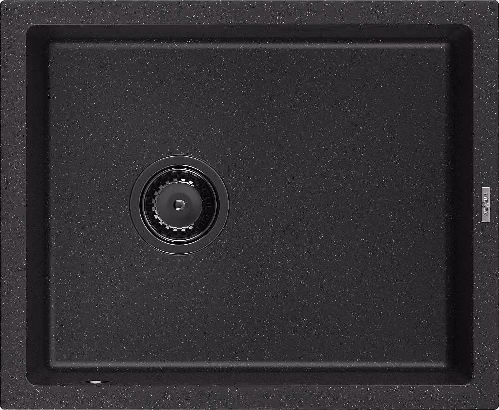 Mexen Pedro lavello in granito 1-vasca 560 x 460 mm, nero/argento metallico, sifone nero - 6508561000-73-B