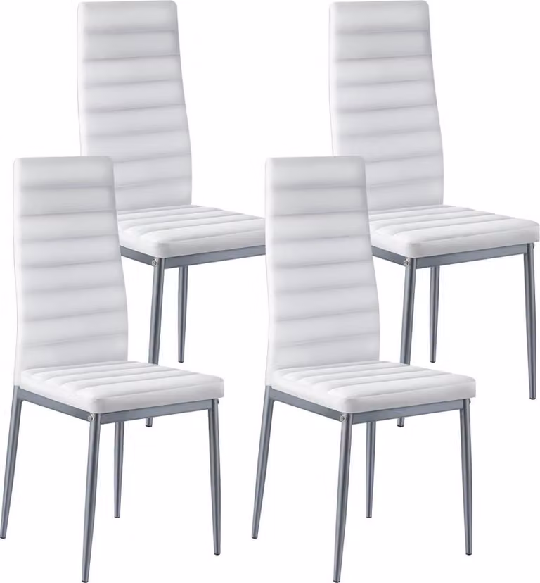 Set di 4 sedie da pranzo moderne - Sedia imbottita in pelle - Portata 136 kg - Ideale per tavoli da pranzo - Sedia salvaspazio per tavolo da cucina con cuscini spessi e gambe in metallo - Sedia bianca per caffetteria