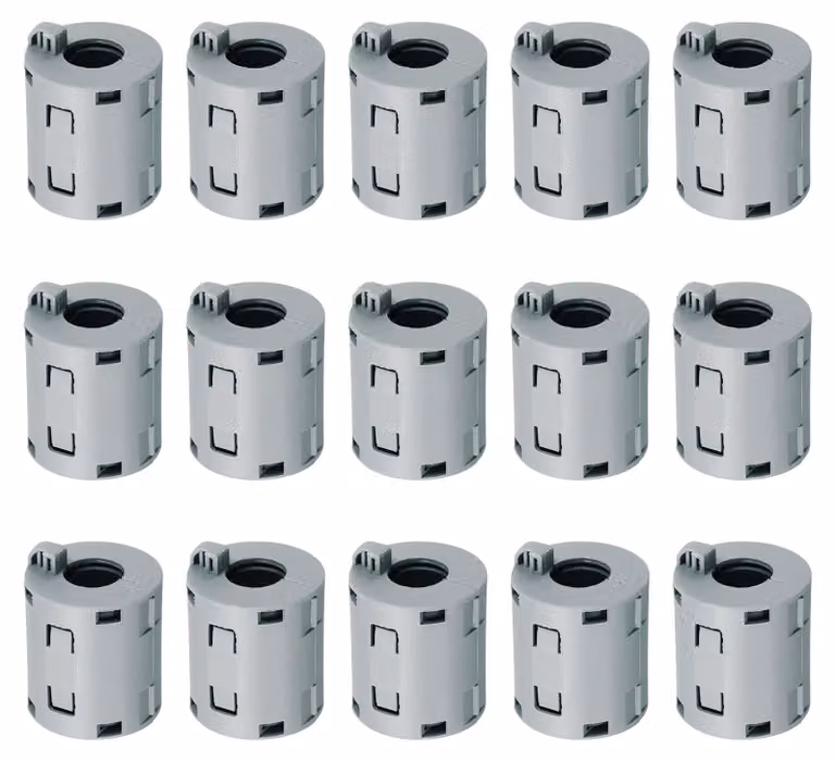 15 anelli filtranti in ferrite, morsetto per interferenze elettromagnetiche, diametro interno 13 mm, con supporti, colore grigio
