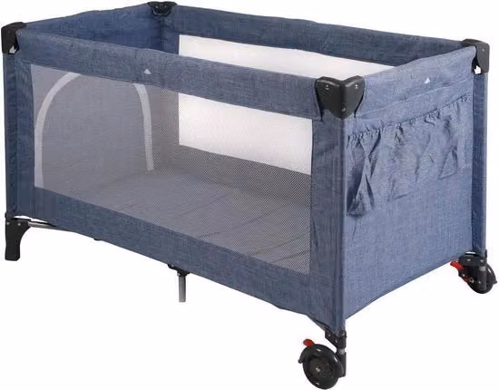Culla da viaggio LUXE con fondo pieghevole e tasca portatile - Bambini neonati - Jeans blu - 12 kg