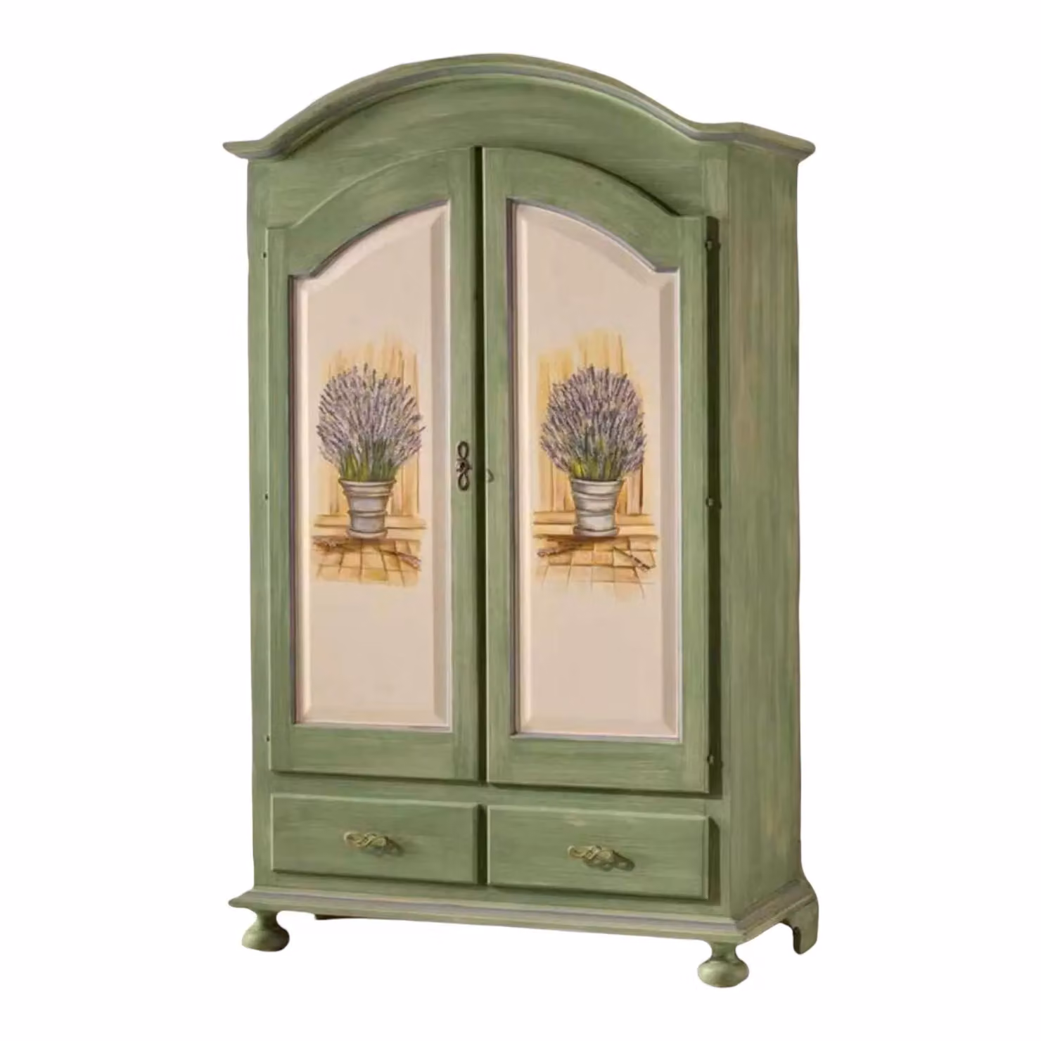 Armadio in stile arte povera Mobili 2G in legno bianco e verde salvia con cassetti interni, L: 125 cm, P: 61 cm, H: 200 cm – 2