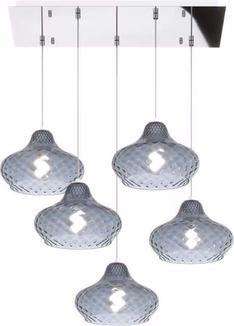 Lampadario Tondo Contemporaneo Dress Metallo Cromo Vetro Blu 5 Luci E27