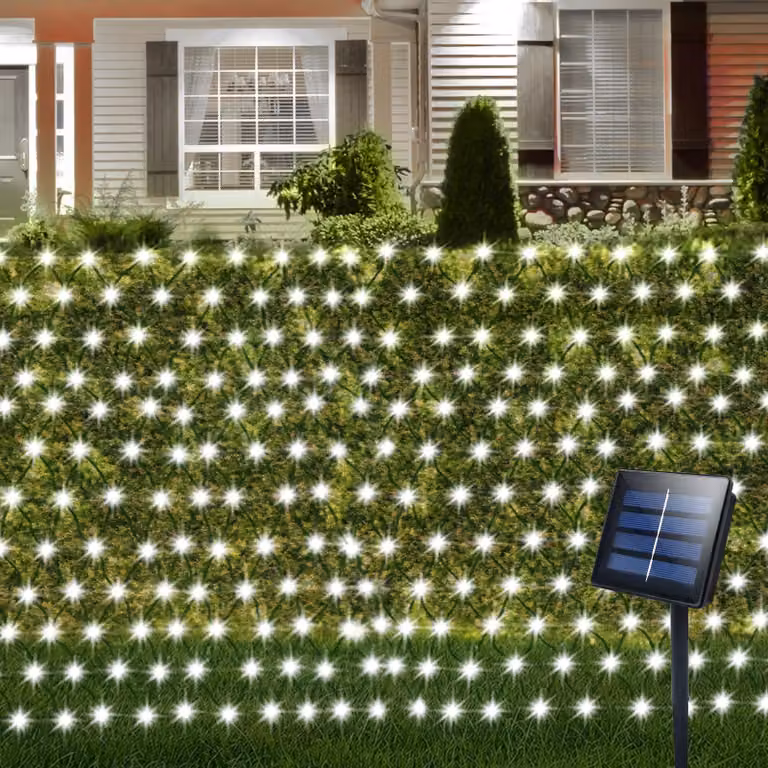 Illuminazione solare, dimensioni 3x2 metri, 200 LED, luce bianca fredda, cavo verde