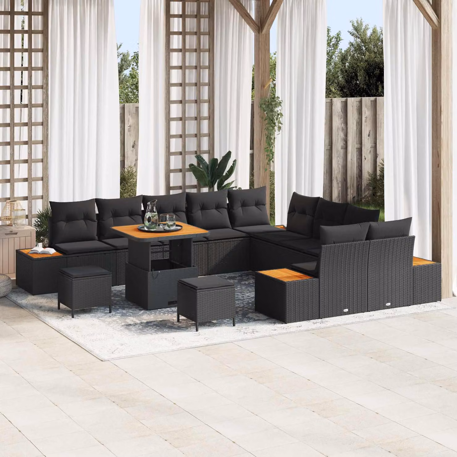 Set Divano da Giardino vidaXL a forma a U con 13 pezzi, Nero – 1