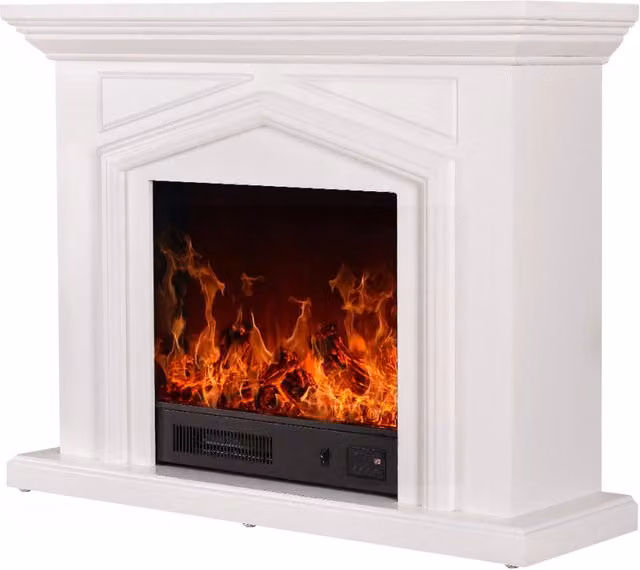 Camino Elettrico da Pavimento GIORDANOSHOP con Effetto Fiamma 1500W in Metallo Bianco L: 80 cm, P: 30 cm, H: 30 cm