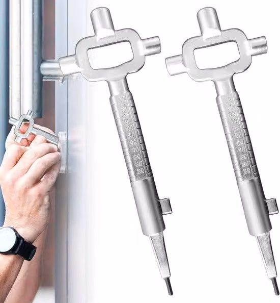 2 set di utensili universali - Set di utensili da cantiere zincato con misuratore cilindrico, set di chiavi e chiave per bottiglie, colore argento.