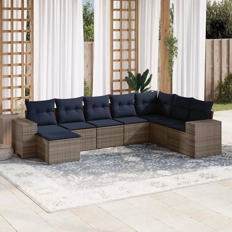 Maison Exclusive - Set di 8 divani da giardino con cuscini, grigio, polyrattan